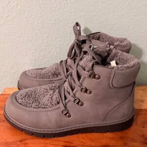 Faux-Shearling Lace-Up Winter Boots